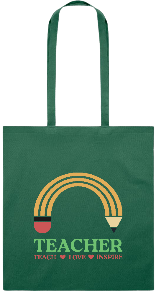 Teacher Pencil Design - Premium colored cotton tote bag_DARK GREEN_front