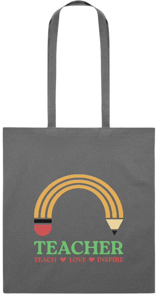 Teacher Pencil Design - Premium colored cotton tote bag_STONE GREY_front