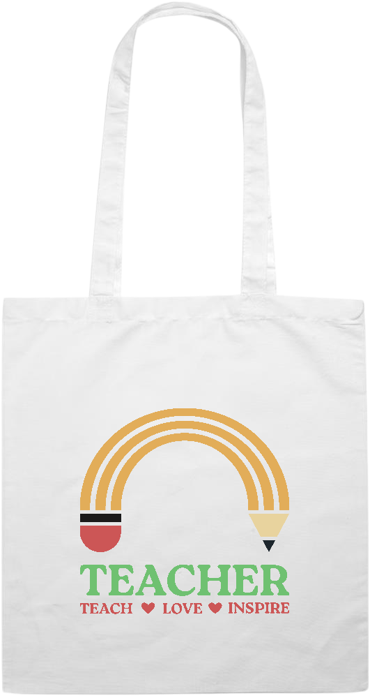 Teacher Pencil Design - Premium colored cotton tote bag_WHITE_front