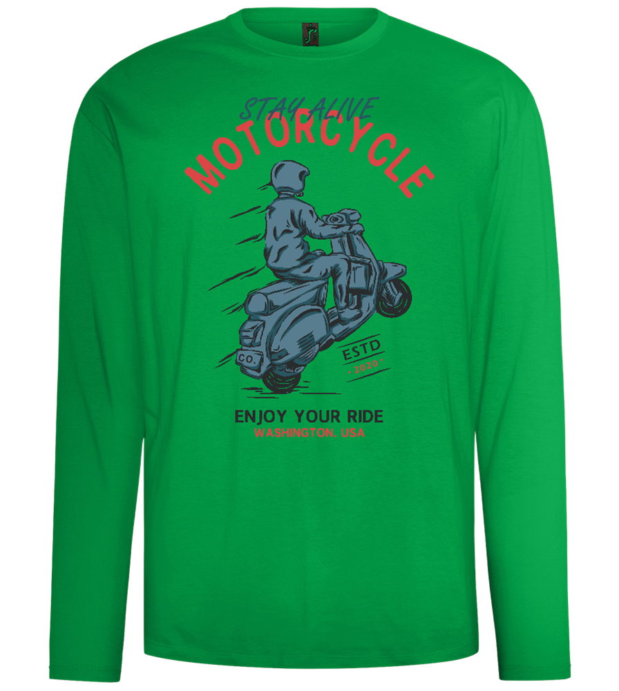 Stay Alive Motorcycle Design - Comfort men's long sleeve t-shirt_MEADOW GREEN_front