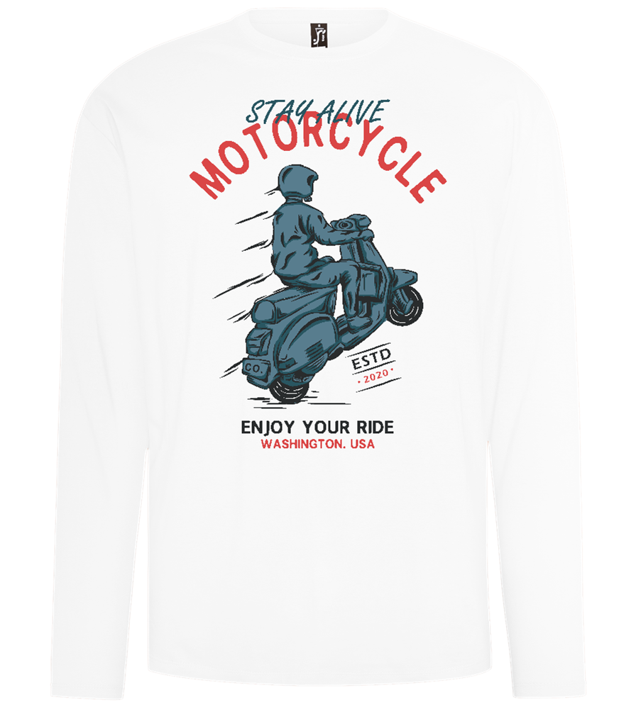 Stay Alive Motorcycle Design - Comfort men's long sleeve t-shirt_WHITE_front