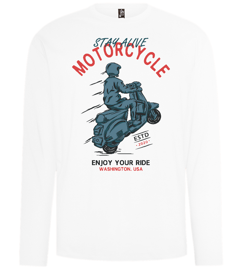 Stay Alive Motorcycle Design - Comfort men's long sleeve t-shirt_WHITE_front