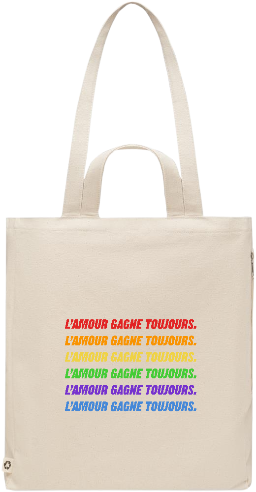 L'amour Gagne Toujours Design - Premium recycled polycotton beach bag_BEIGE_front