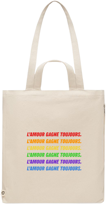 L'amour Gagne Toujours Design - Premium recycled polycotton beach bag_BEIGE_front