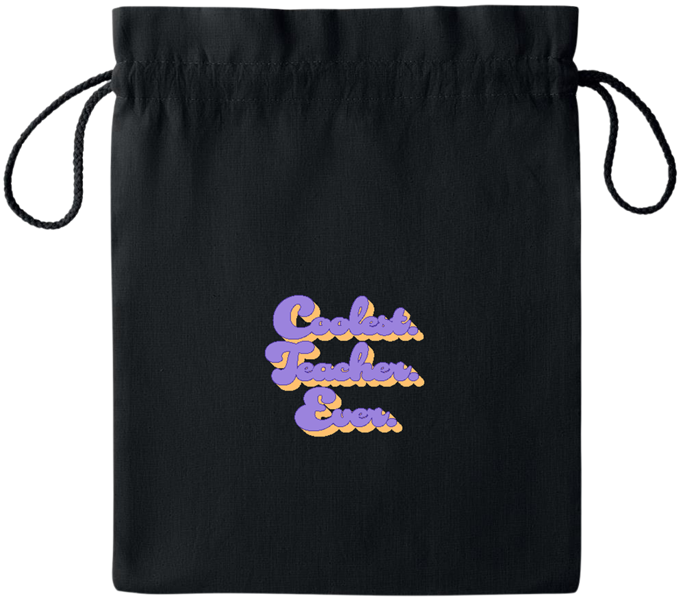 Coolest Teacher Ever Design - Essential medium colored cotton drawstring bag_BLACK_front