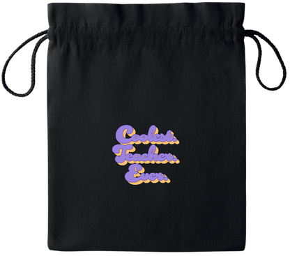 Coolest Teacher Ever Design - Essential medium colored cotton drawstring bag_BLACK_front