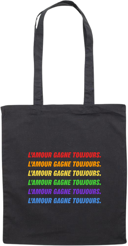 L'amour Gagne Toujours Design - Essential colored event tote bag_BLACK_front