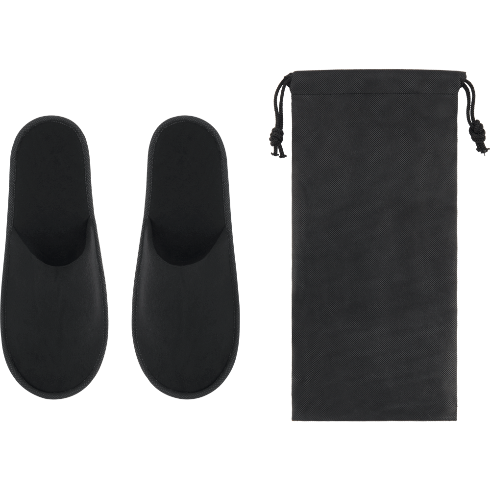 Hotel Slippers in Pouch_BLACK_DETAILEDIMAGE_front_2
