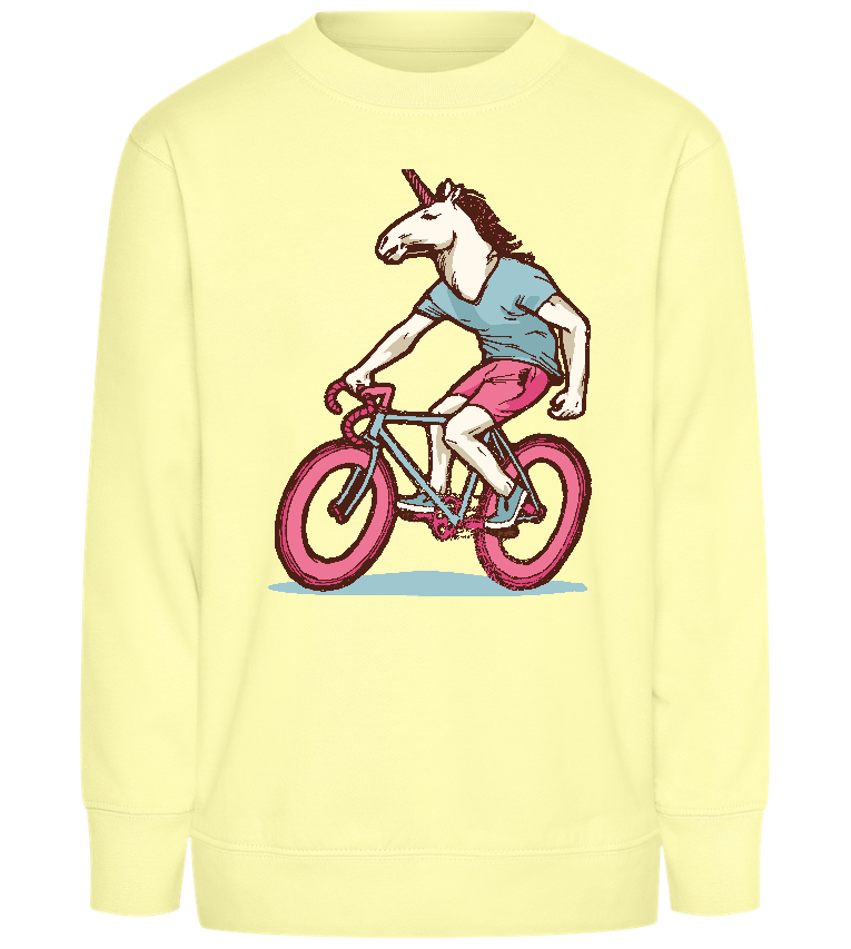 Unicorn On Bicycle Design - Comfort Kids Sweater_AMARELO CLARO_front