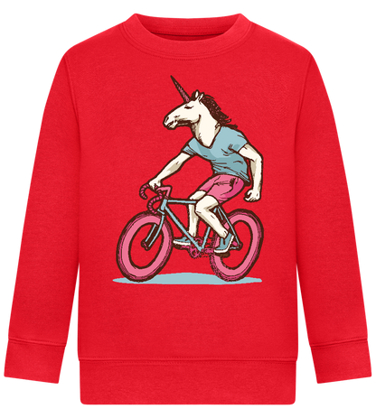 Unicorn On Bicycle Design - Comfort Kids Sweater_BRIGHT RED_front