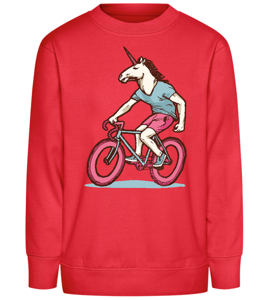 Unicorn On Bicycle Design - Comfort Kids Sweater_BRIGHT RED_front