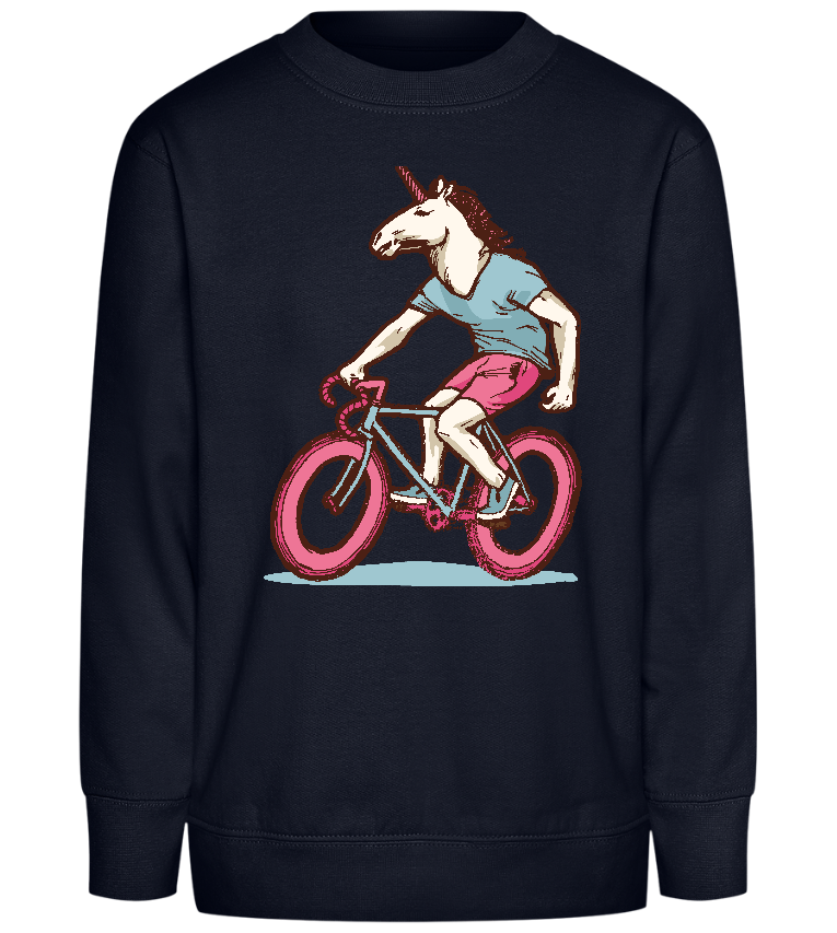 Unicorn On Bicycle Design - Comfort Kids Sweater_FRENCH NAVY_front