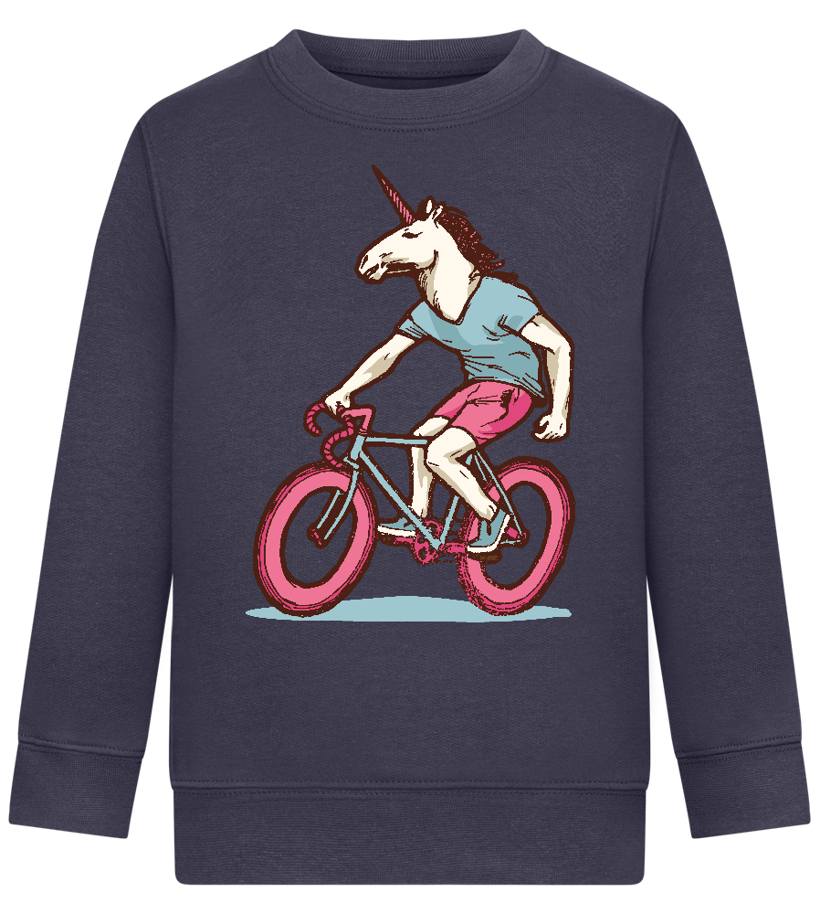 Unicorn On Bicycle Design - Comfort Kids Sweater_FRENCH NAVY_front