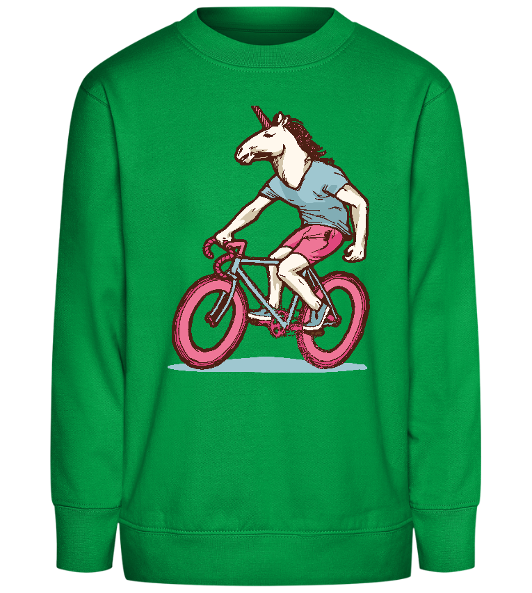 Unicorn On Bicycle Design - Comfort Kids Sweater_MEADOW GREEN_front