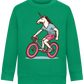 Unicorn On Bicycle Design - Comfort Kids Sweater_MEADOW GREEN_front