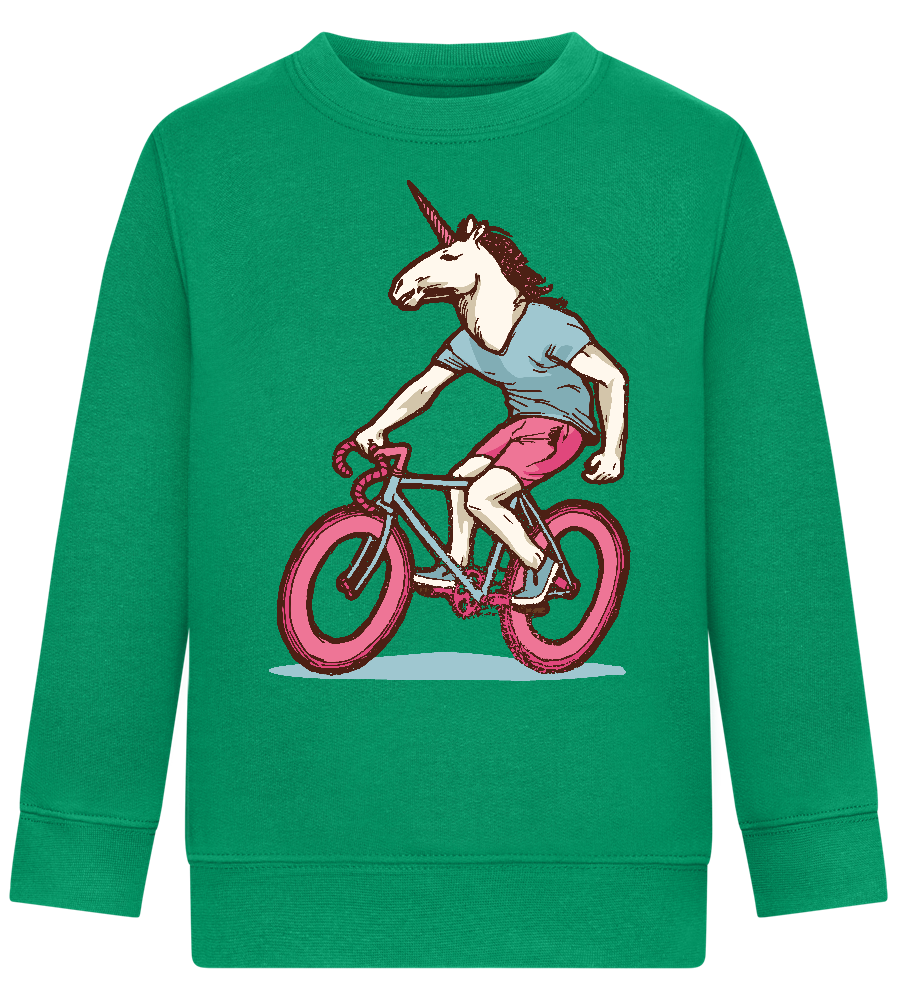 Unicorn On Bicycle Design - Comfort Kids Sweater_MEADOW GREEN_front