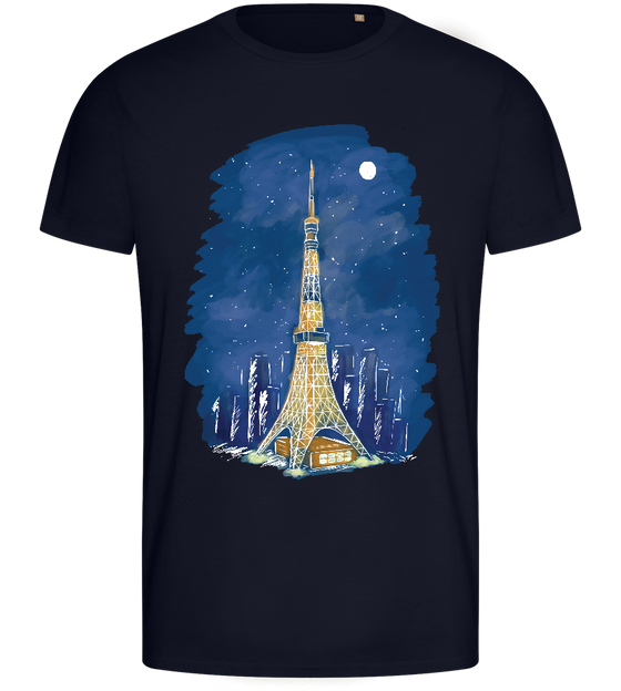 Starry Night Tokyo Tower Design - Basic men's fitted t-shirt_FRENCH NAVY_front