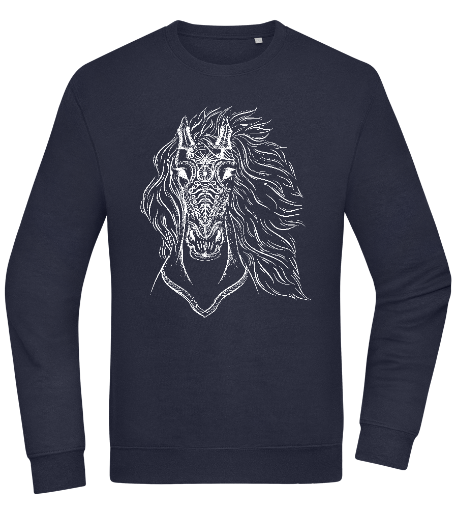 White Abstract Horsehead Design - Comfort Essential Unisex Sweater_FRENCH NAVY_front