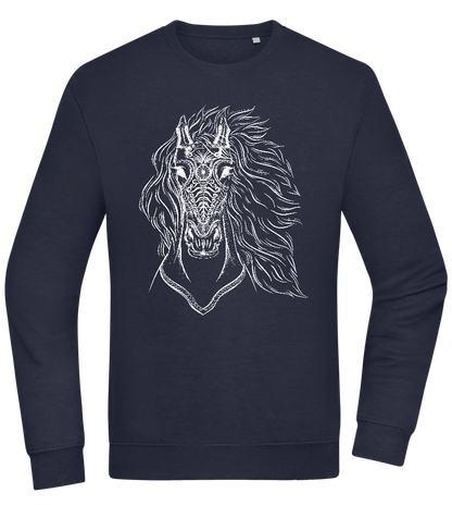 White Abstract Horsehead Design - Comfort Essential Unisex Sweater_FRENCH NAVY_front