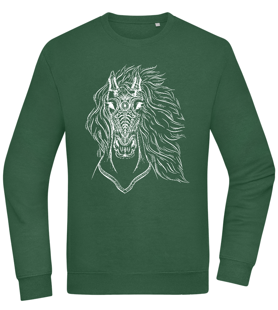 White Abstract Horsehead Design - Comfort Essential Unisex Sweater_GREEN BOTTLE_front