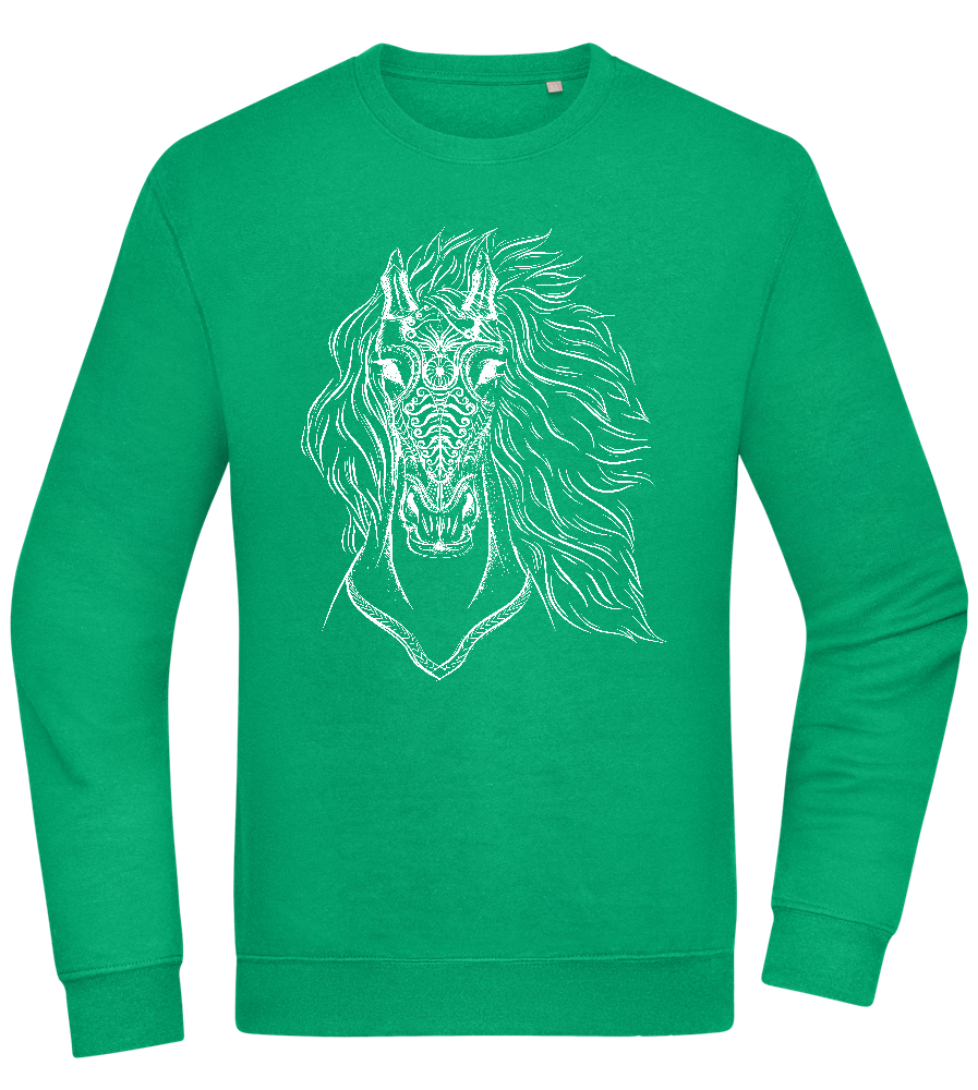 White Abstract Horsehead Design - Comfort Essential Unisex Sweater_MEADOW GREEN_front