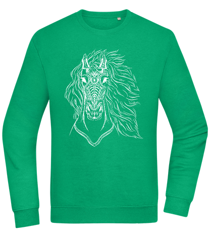 White Abstract Horsehead Design - Comfort Essential Unisex Sweater_MEADOW GREEN_front