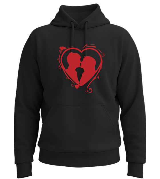 Silhouette Couple Kissing Design - Premium Essential Unisex Hoodie_BLACK_front