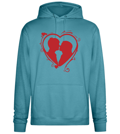 Silhouette Couple Kissing Design - Premium Essential Unisex Hoodie_POOL BLUE_front