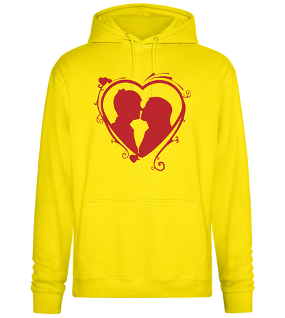 Silhouette Couple Kissing Design - Premium Essential Unisex Hoodie_YELLOW_front