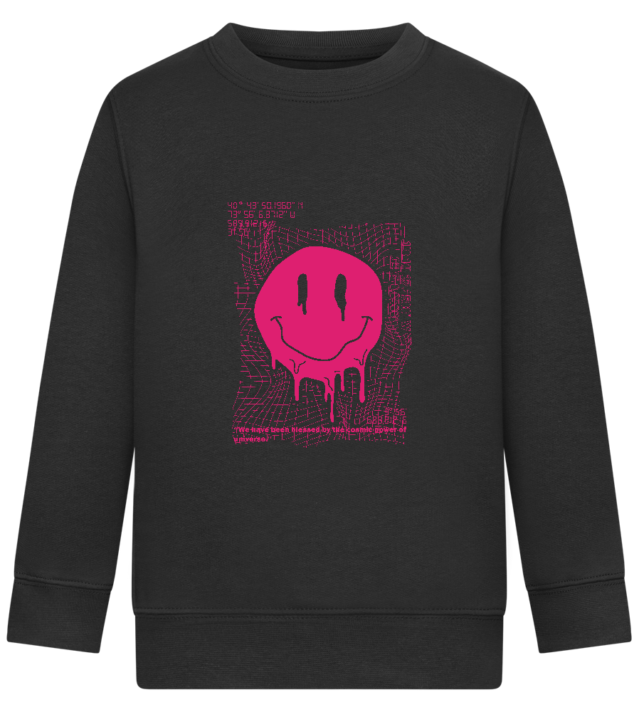 Distorted Pink Smiley Design - Comfort Kids Sweater_BLACK_front