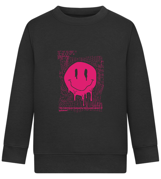 Distorted Pink Smiley Design - Comfort Kids Sweater_BLACK_front