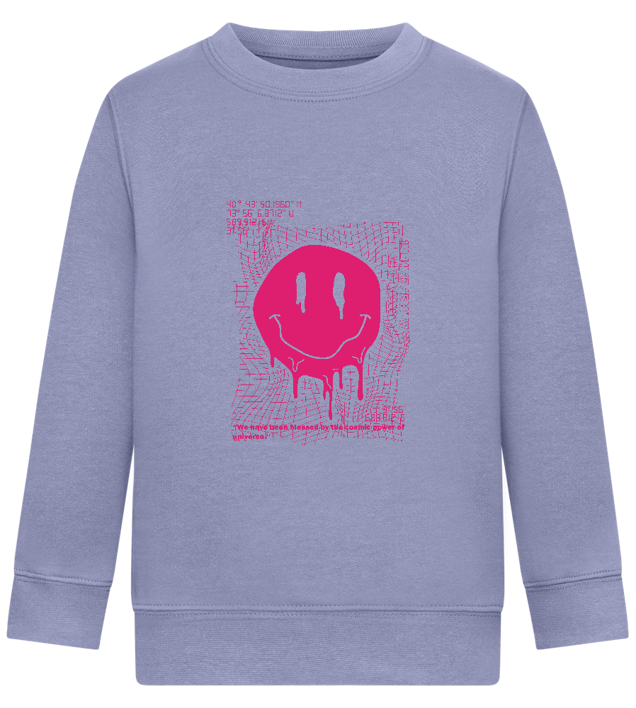 Distorted Pink Smiley Design - Comfort Kids Sweater_BLUE_front