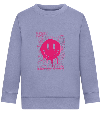 Distorted Pink Smiley Design - Comfort Kids Sweater_BLUE_front