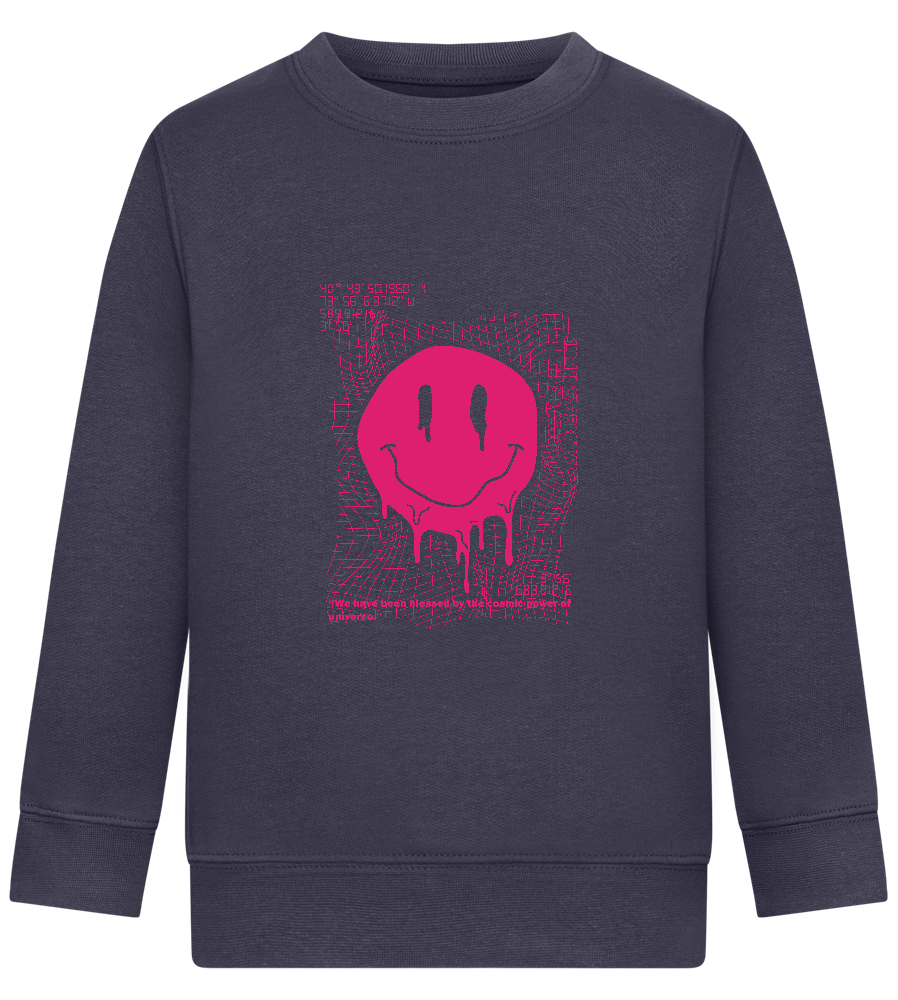 Distorted Pink Smiley Design - Comfort Kids Sweater_FRENCH NAVY_front