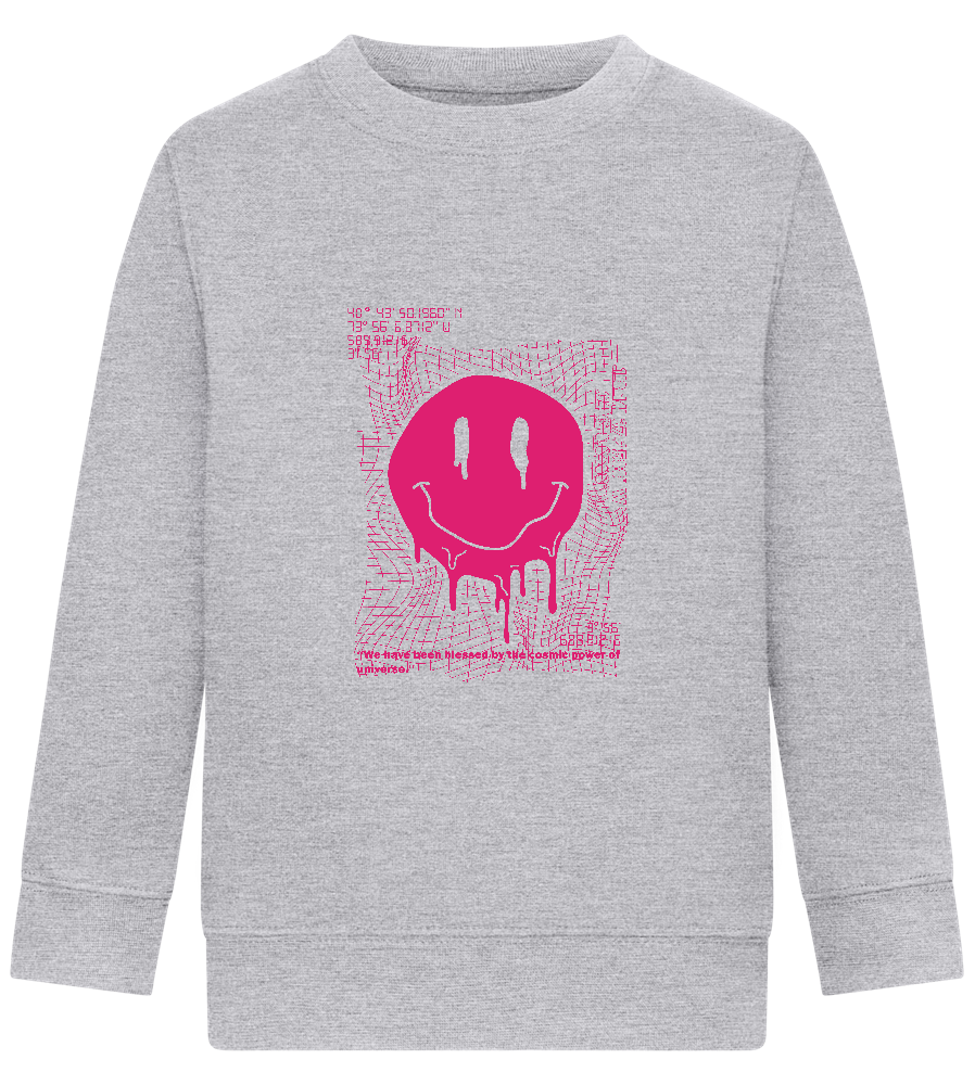 Distorted Pink Smiley Design - Comfort Kids Sweater_ORION GREY II_front