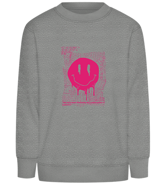 Distorted Pink Smiley Design - Comfort Kids Sweater_ORION GREY II_front