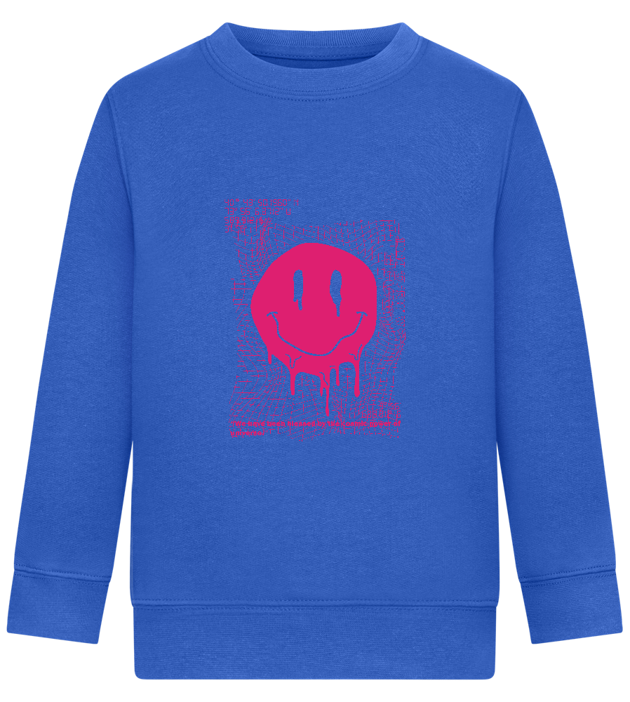 Distorted Pink Smiley Design - Comfort Kids Sweater_ROYAL_front