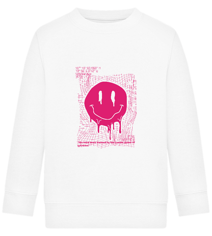 Distorted Pink Smiley Design - Comfort Kids Sweater_WHITE_front