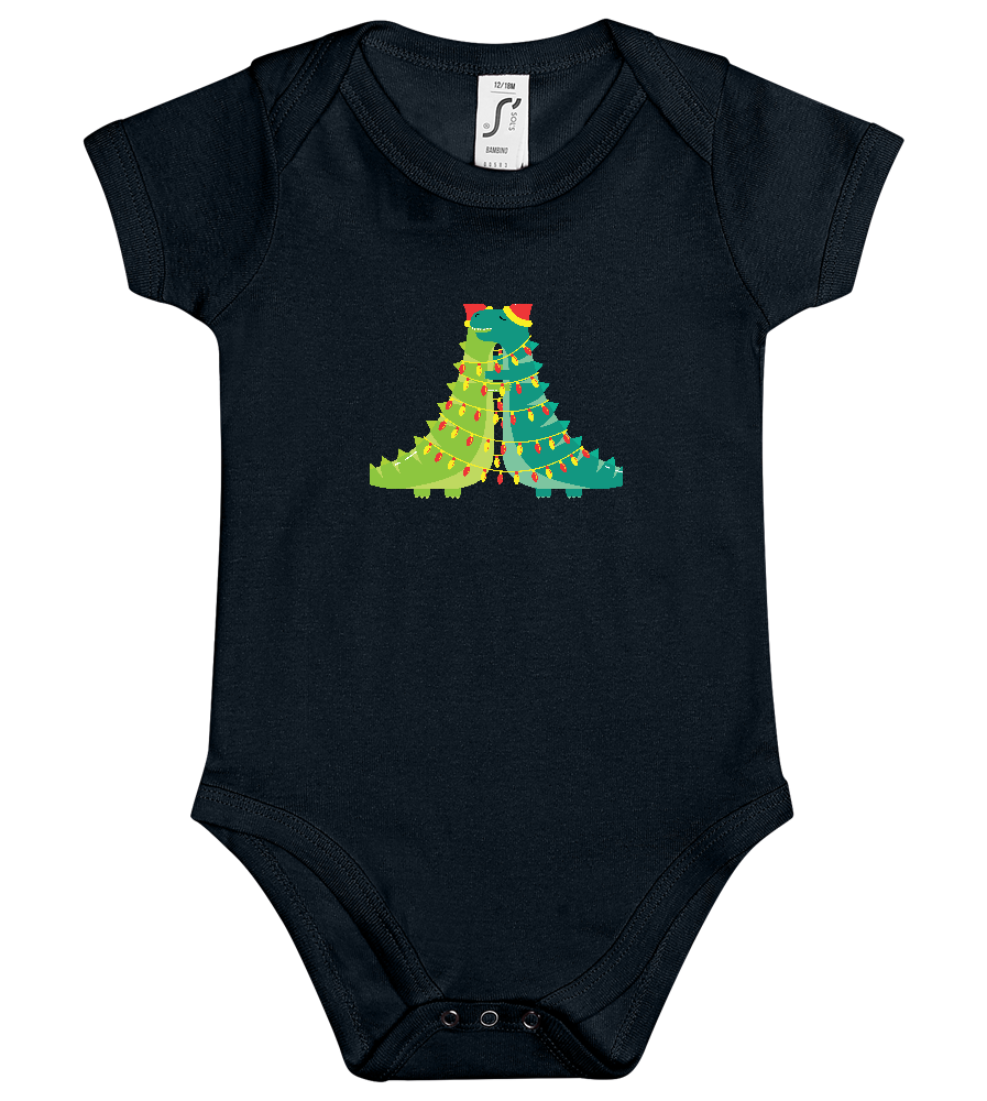 Dino Christmas Tree Design - Baby bodysuit_BLACK_front