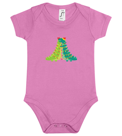 Dino Christmas Tree Design - Baby bodysuit_PINK ORCHID_front