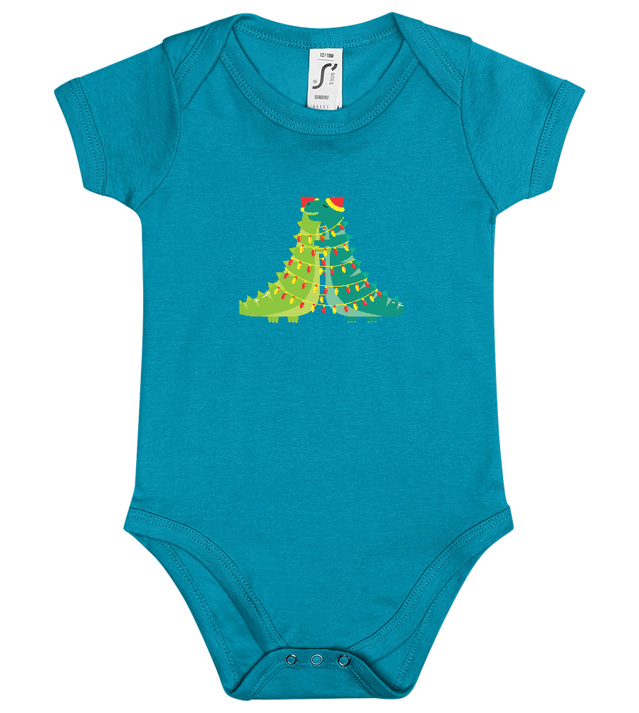 Dino Christmas Tree Design - Baby bodysuit_TURQUOISE_front