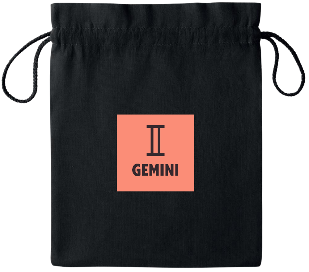 Zodiac Gemini Design - Essential medium colored cotton drawstring bag_BLACK_front