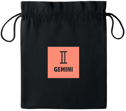 Zodiac Gemini Design - Essential medium colored cotton drawstring bag_BLACK_front