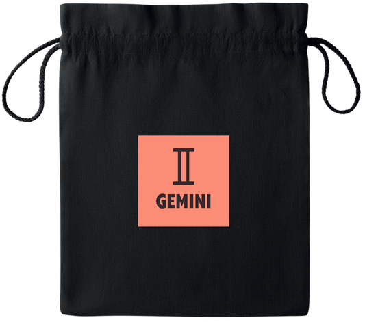 Zodiac Gemini Design - Essential medium colored cotton drawstring bag_BLACK_front