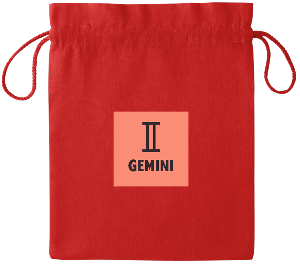 Zodiac Gemini Design - Essential medium colored cotton drawstring bag_RED_front