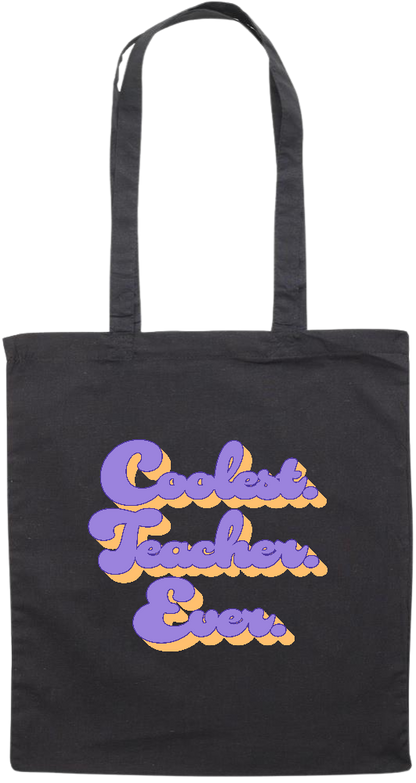 Coolest Teacher Ever Text Design - Premium colored cotton tote bag_BLACK_front