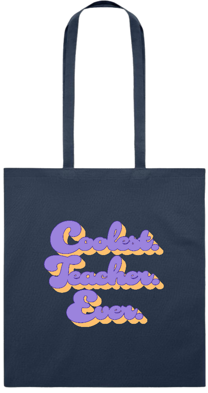 Coolest Teacher Ever Text Design - Premium colored cotton tote bag_FRENCH NAVY_front