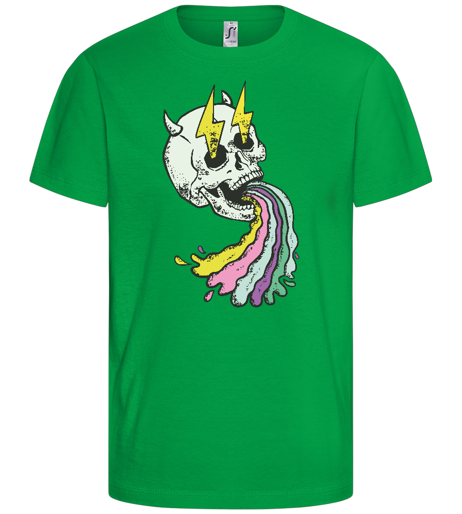 Rainbow Skull Thunders Design - Basic kids t-shirt_MEADOW GREEN_front