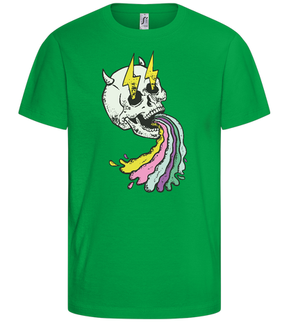 Rainbow Skull Thunders Design - Basic kids t-shirt_MEADOW GREEN_front