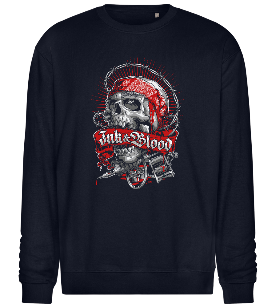 Ink And Blood Skull Design - Comfort Essential Unisex Sweater_FRENCH NAVY_front